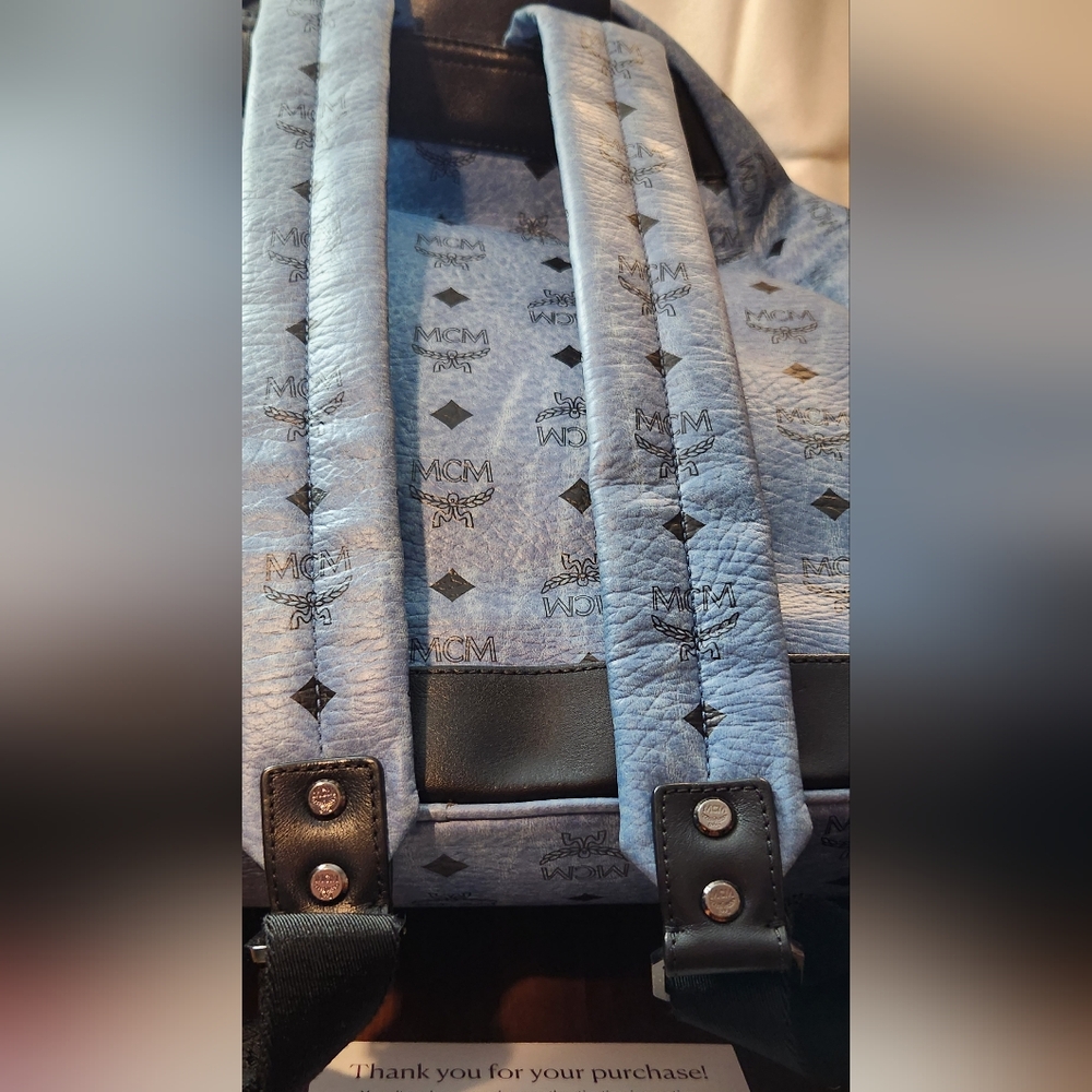 MCM Sky Blue Stark Studded Backpack in Visetos - Picture 12 of 17